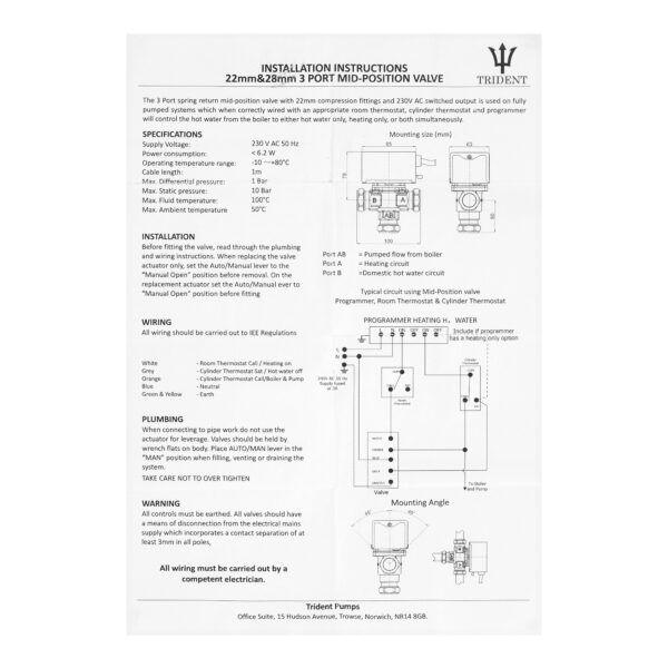 Inline 22mm Central Heating 3 Port Mid-Position - Image 10