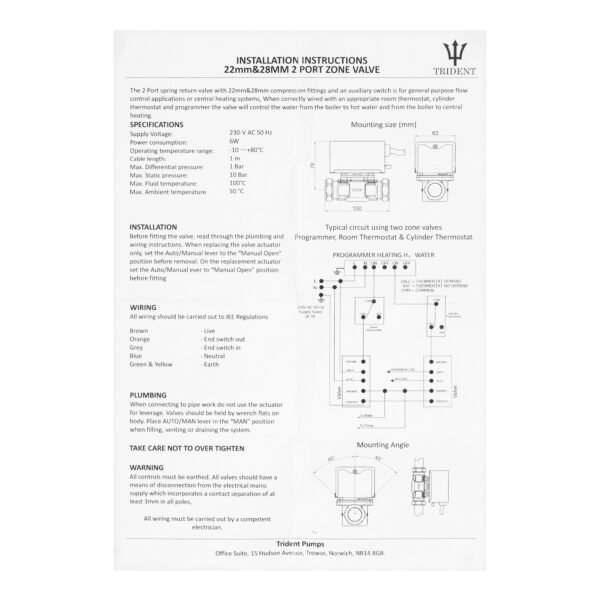 Trident 2 Port zone valve 22mm - Image 11