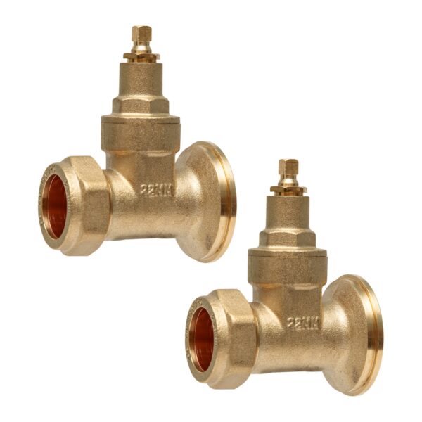 Trident 22mm Central Heating Pump Valves (2 Pack) Brass, Gate Valve With Washers. - Image 2