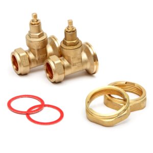 Trident 22mm Central Heating Pump Valves (2 Pack) Brass, Gate Valve With Washers.